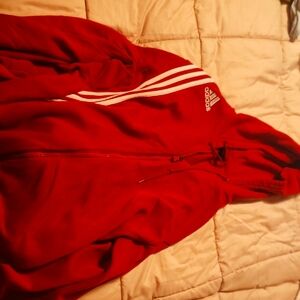 Adidas Red Hoodie with White Stripes